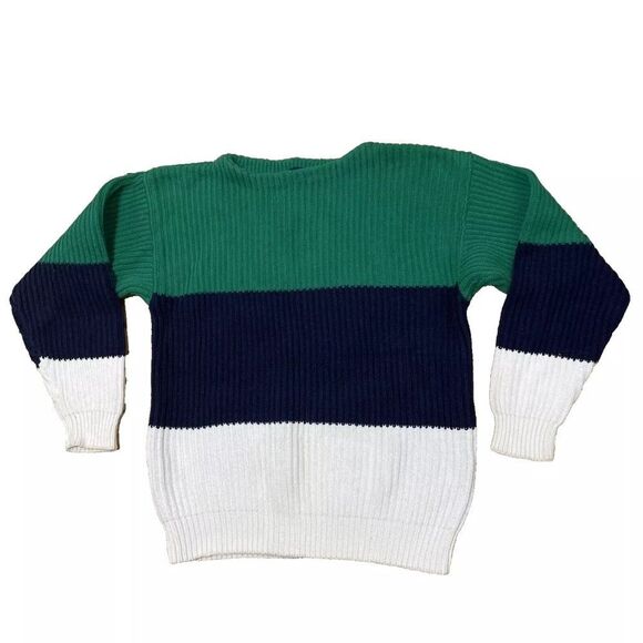 GAP Sweater Womens L Chunky Ribbed Colorblock Striped Green Blue White Knit  L - Picture 1 of 16